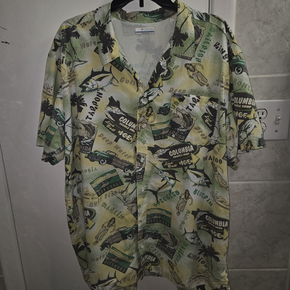 Columbia PFG Florida Deep Sea Fishing Shirt XL Retro Print Vented Mesh
